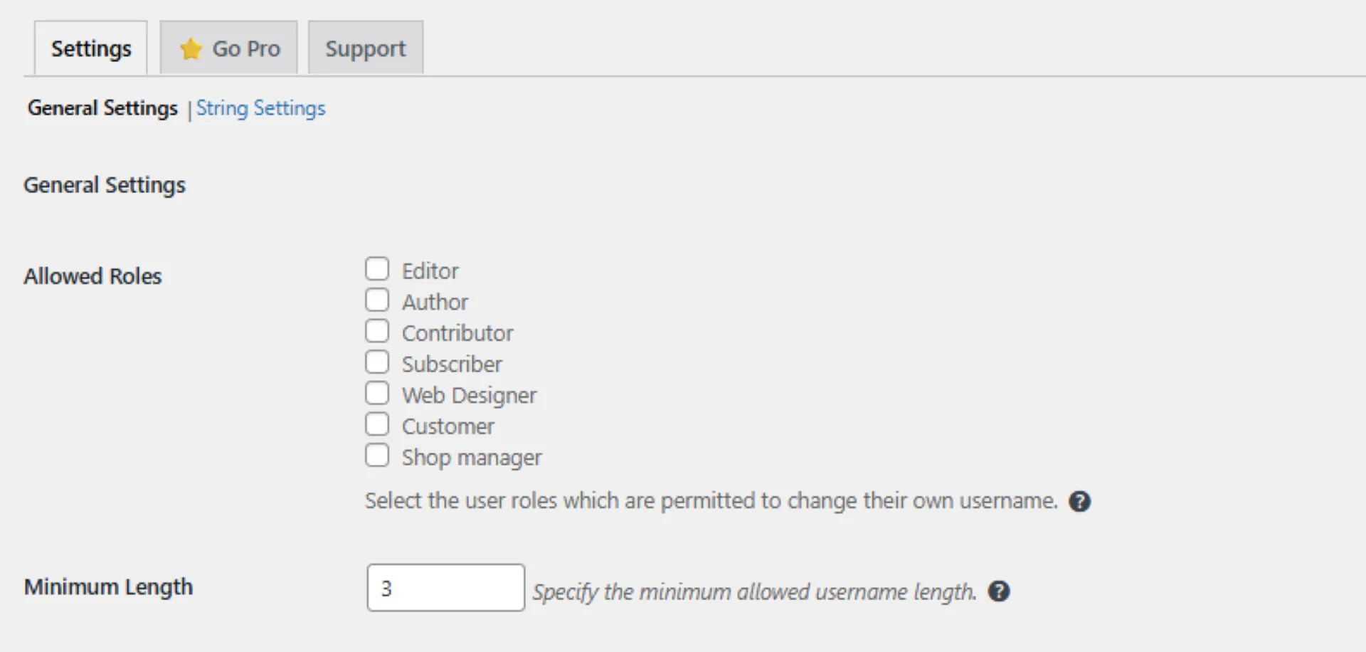 General Settings panel