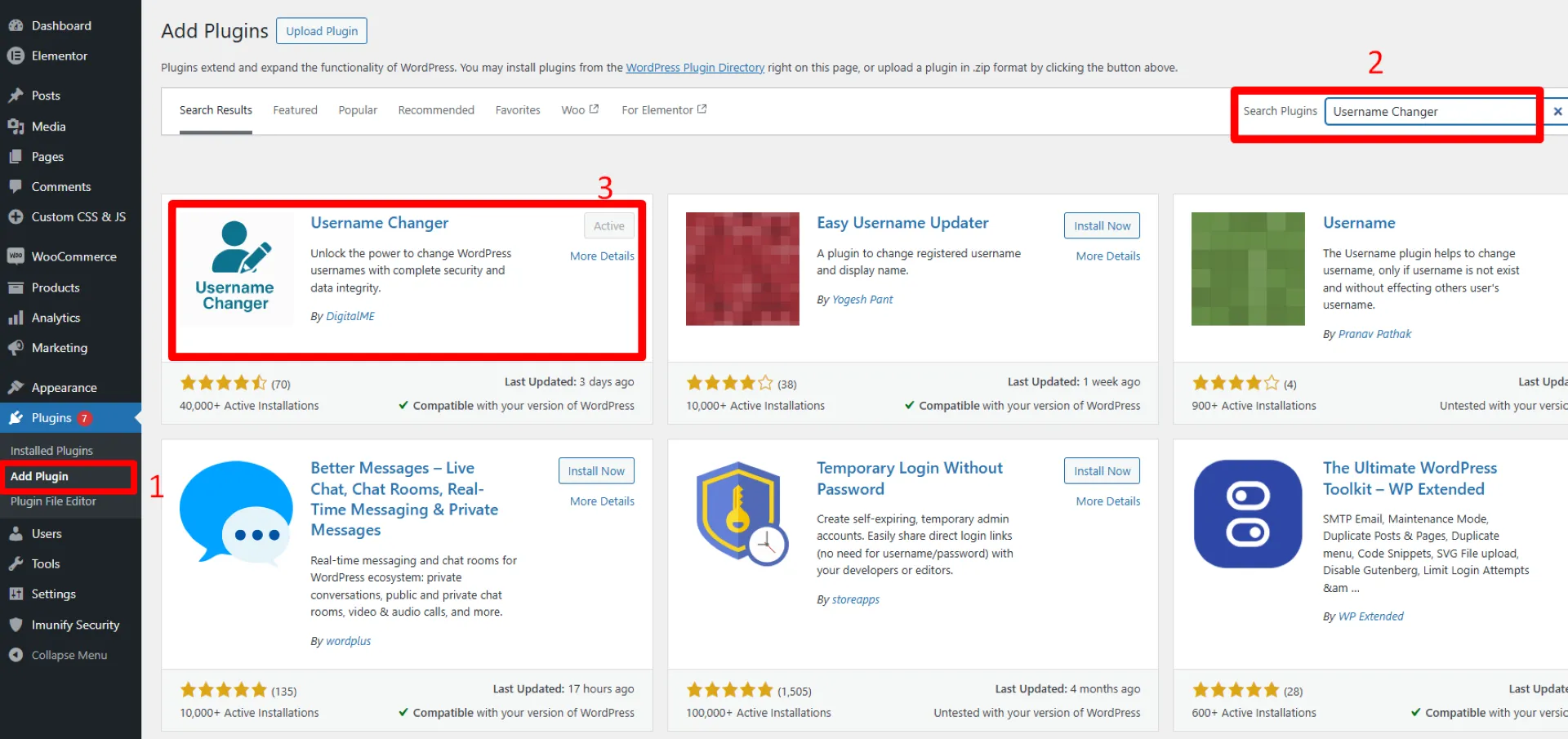 WordPress plugin search for Username Changer