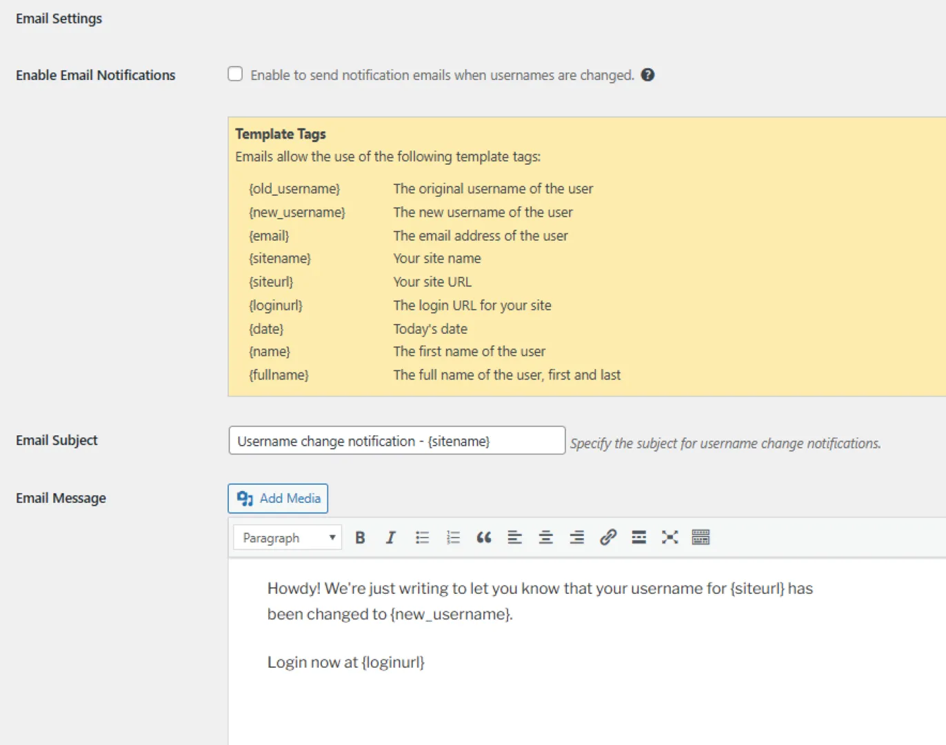 Email Settings panel