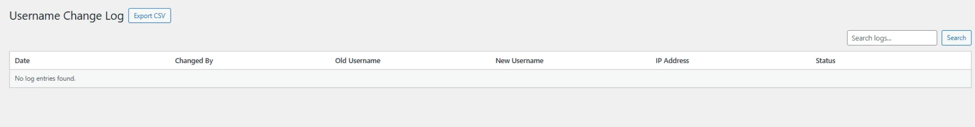 Username Change Log panel